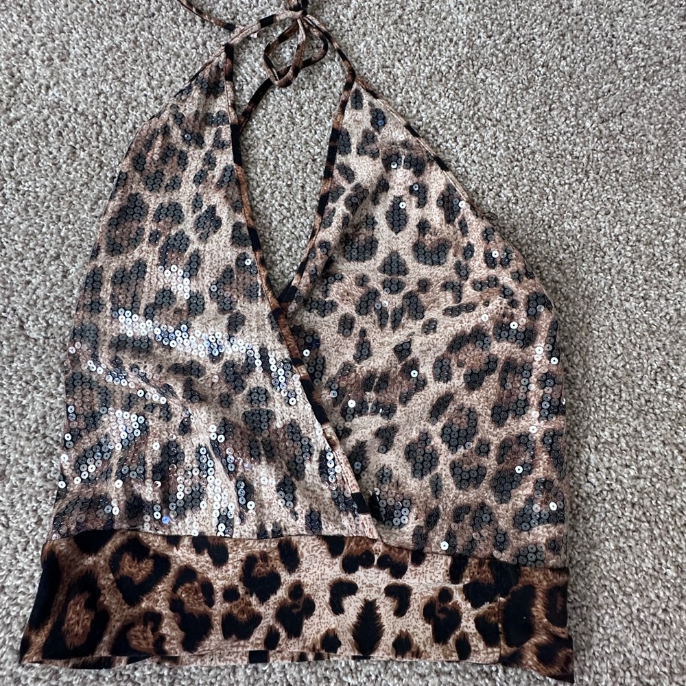 Dots Black and Brown Sequin Halter Top